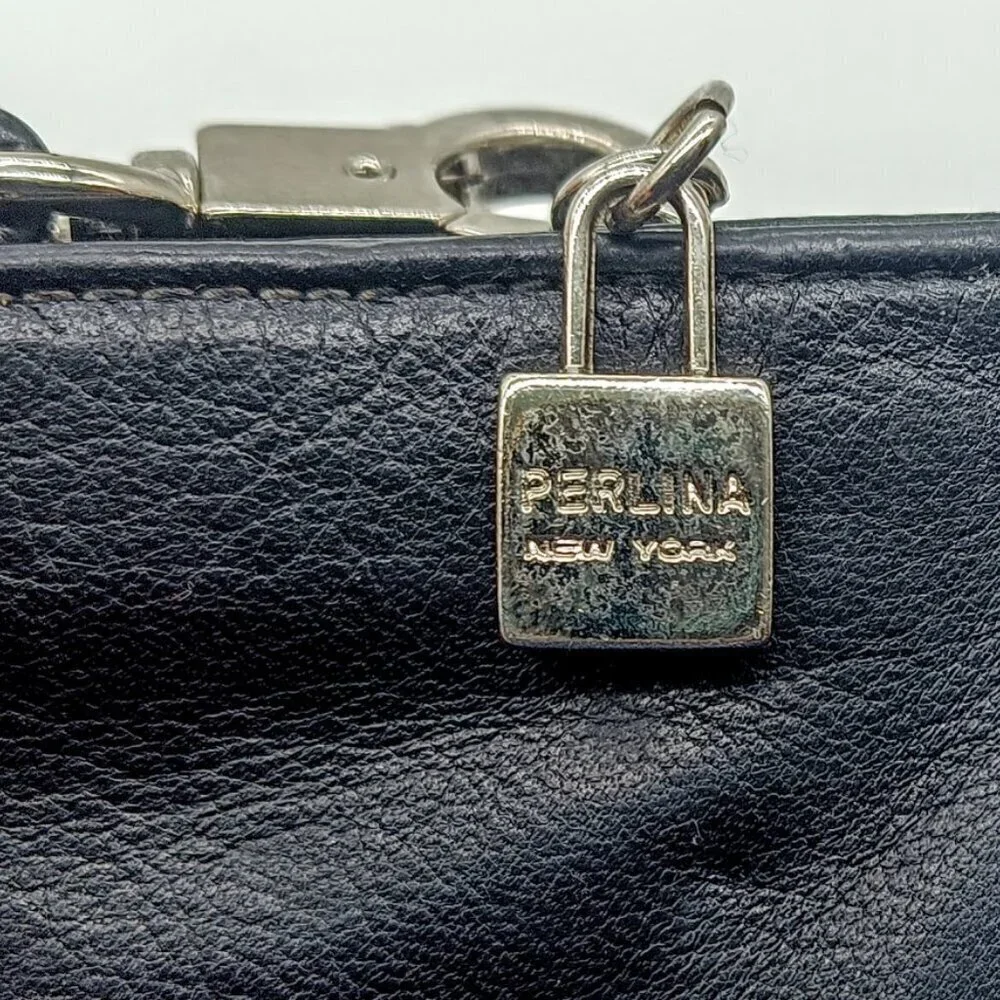 Vintage Perlina Black Leather Mini Clutch Bag